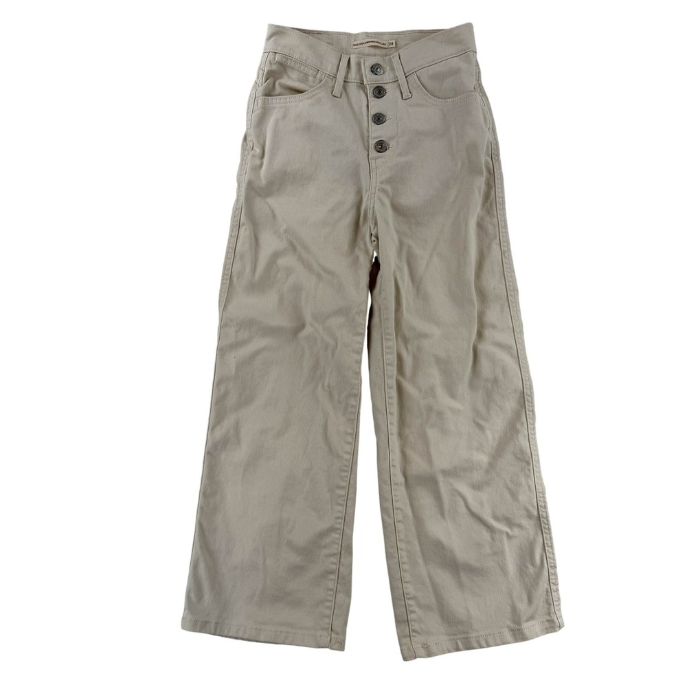Levis‎ Mile High Cropped Wide Leg Jeans Womens 24 Beige High Rise Stretch Denim